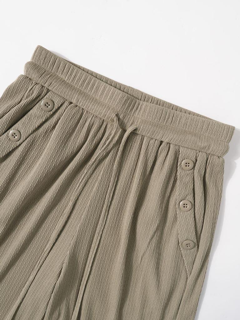 High-Waisted European and American Style Solid Color Drawstring Pants - Fashionably Casual, Comfortable Straight-Leg for Daily Wear