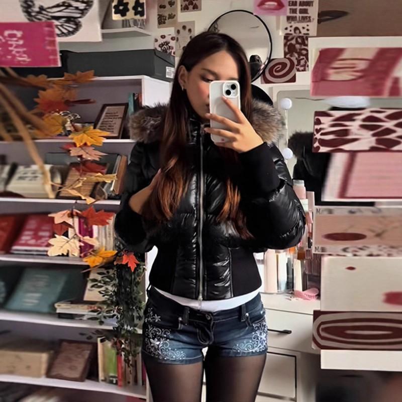 Detachable Sleeve Hooded Puffer Jacket Fall Winter Slim Fit Warm Coat Women