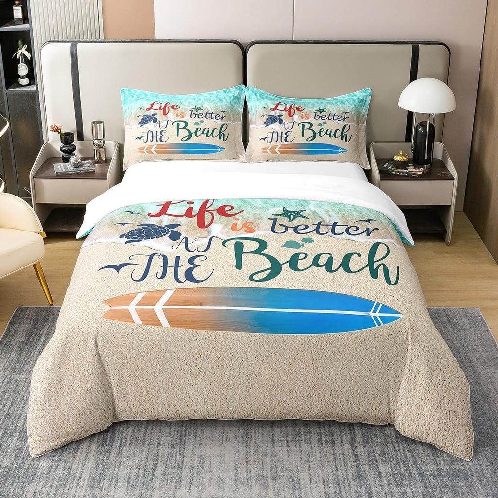 3D Surf Duvet Cover Set Beach Printed Hawaii Vacation Bedding Set For Adult Women Tropical Botanical Polyester Comforter Cover