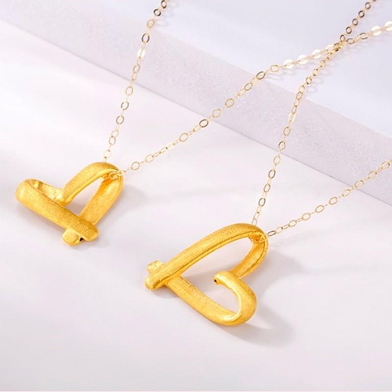Vietnam Sand Gold Heart Pendant Necklace: Gold-Plated Brass, Fashionable Women s Style, Perfect Valentine s Day Gift for Girlfriend.