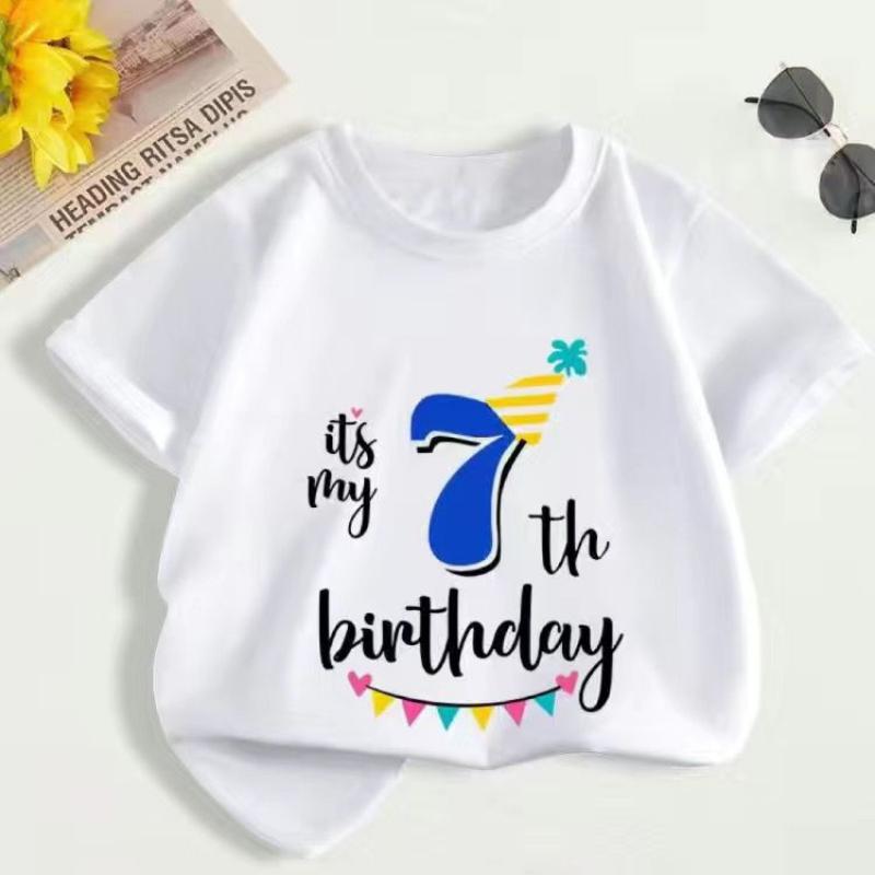 Summer Children's First Birthday Number T-shirt, Fashionable Short-sleeved Top for Boys and Girls