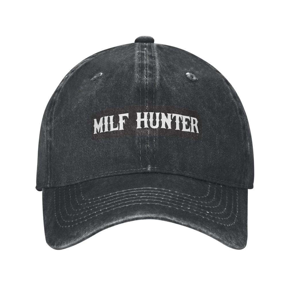 Vintage FUNNY TYPEWRITING Milf Hunter Baseball Caps Men Women Distressed Washed Snapback Summer Adjustable Hats Cap