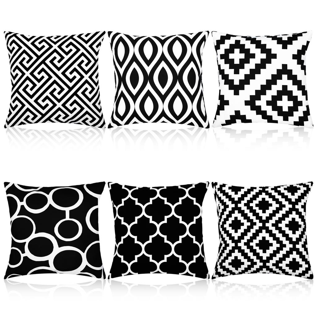 6Pcs Black White Geometric Pillow Covers 18X18 Inches Simple Black White Geometric Pattern Pillowcase Boho Decorative Cushion Co