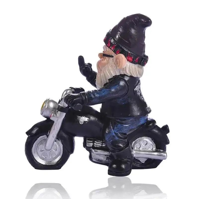 1PCS Gnome Dwarf Resin Crafts Garden Decoration Home Ornaments Biker Old Man Riding Motorcycle Statue Gardening Decorations