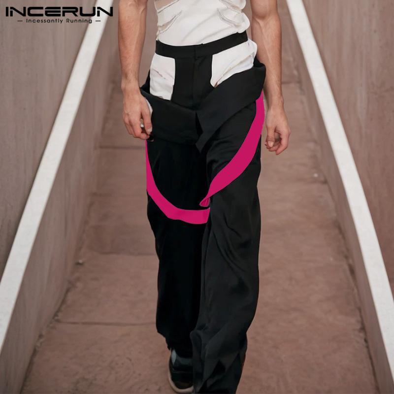 

INCERUN Men Strappy Waist Stitching Long Trousers Zipper Up Long Pants 5XL фіолетовий