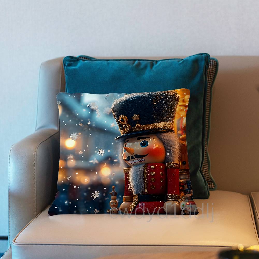 Nutcracker Christmas Pillow Case Short Plush Sofa Decorative Gift Home Double-sided Printing Cushio