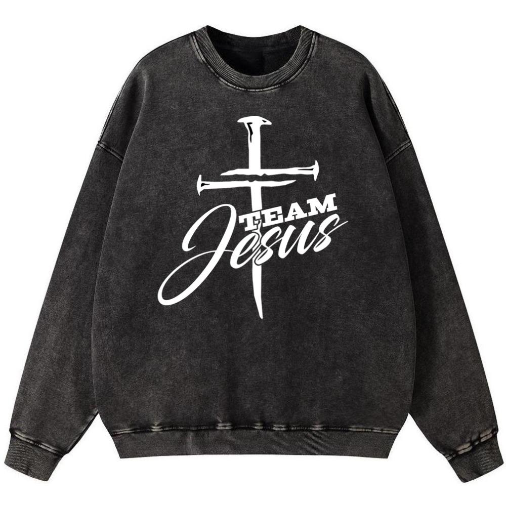 Team Jesus Women'S Vintage Washed Cotton Sweatshirt Thin style Pullover Street Loose Hoodie Autumn Casual
