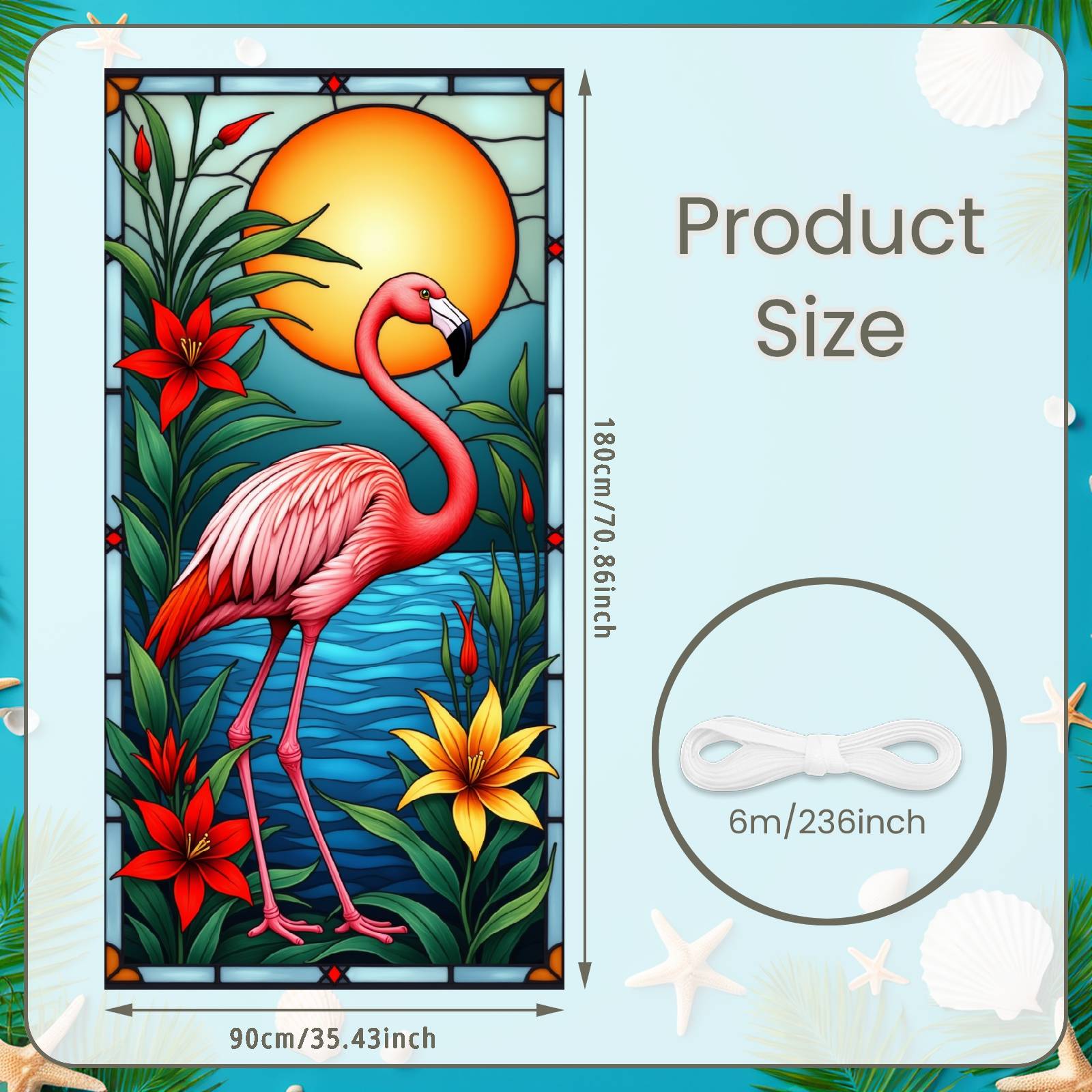 

Flamingo Banner Orange Sunset Summer Background Garden Banner Stained Glass Tropical Banner For Restaurant Decor Photo Shoot