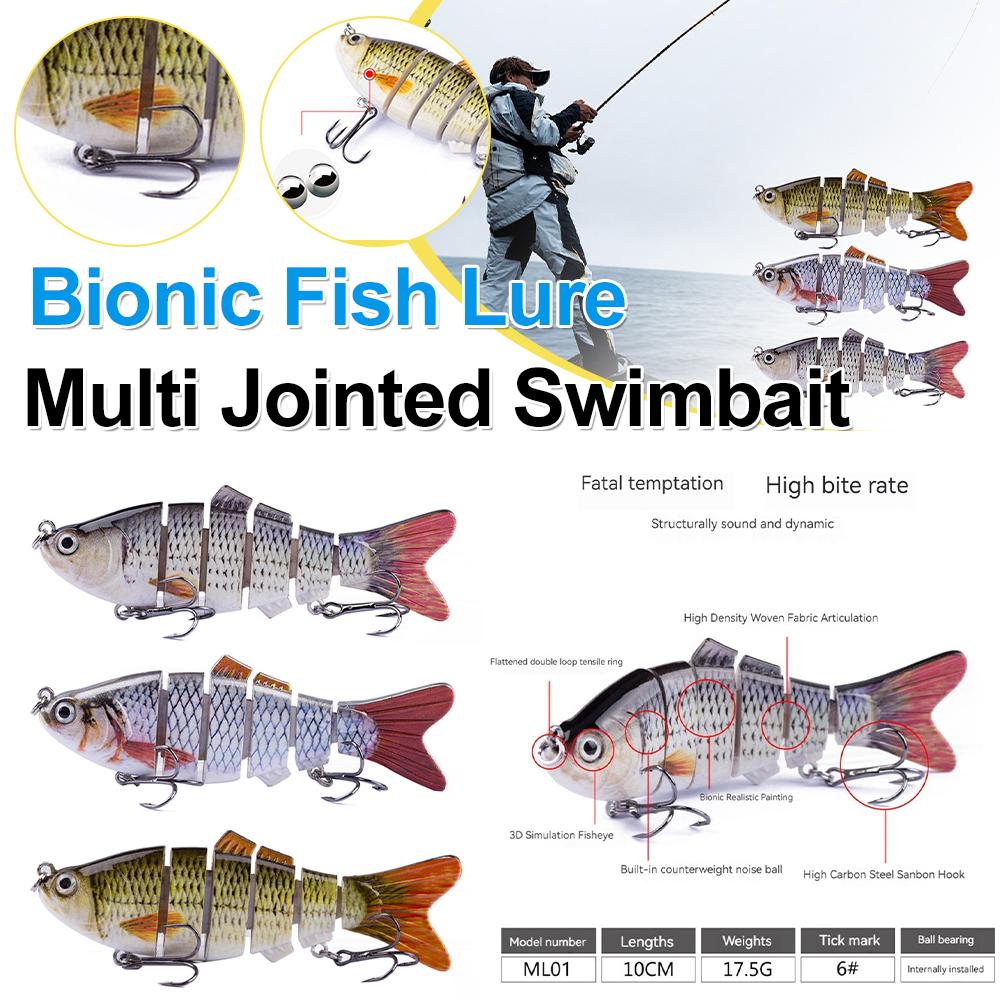 10cm/16.5g Bionic Fishing Lures with Treble Hooks Multi Jointed Slow Sinking Fish Bait Wobblers Vibration Spoon Crankbaits