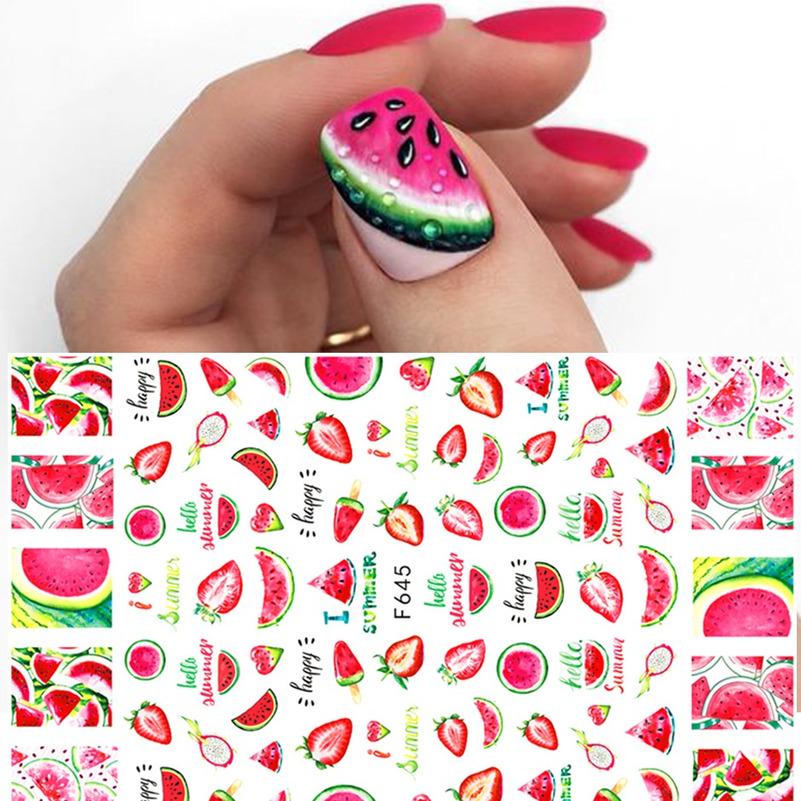 1pcs Summer Sticker Nail Art Decorations Leaves Flower 3D Adhesive Stickers Woman Face Fruit Foil Manicure Wrap