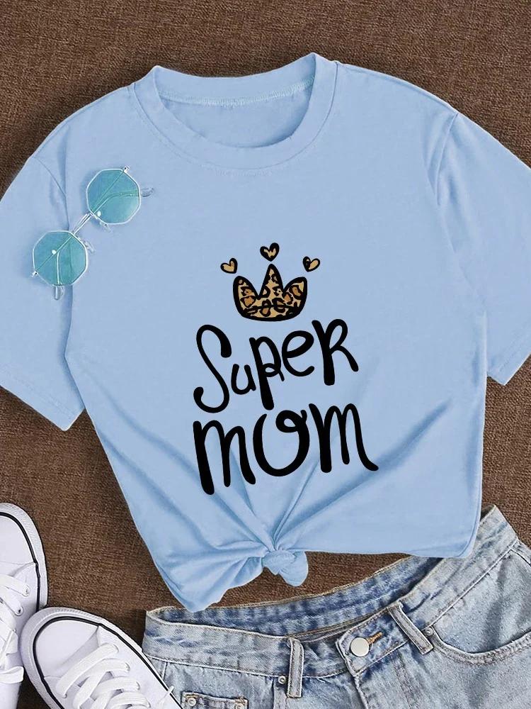 

Леопардовая корона Принт Супер Мама Женская футболка с коротким рукавом Круглый вырез Свободная Женская футболка Дамская футболка Топы Camisetas Mujer XXXL небесно-голубой