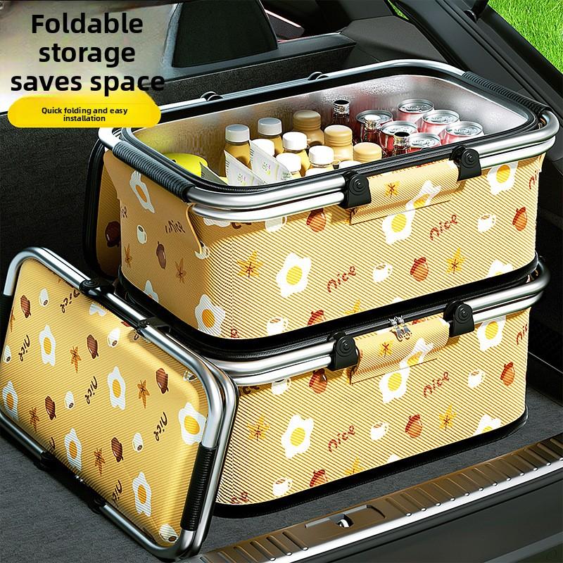 Insulated Foldable Picnic Basket with Lid Portable and Modern for Outdoor Use Large Capacity for Fruit and Vegetables