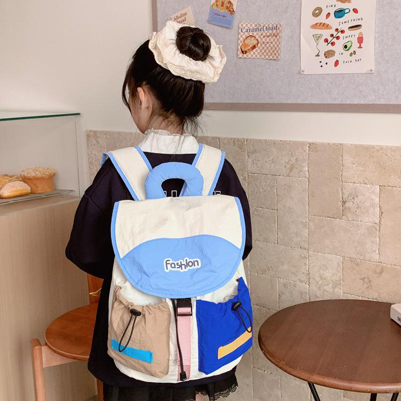Korean Color Block Kindergarten Backpack: Trendy Outdoor Sports Bag for Girls, Parent-Child Style