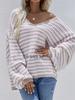 Autumn and winter pullover striped women's knitted sweater V-neck women's clothing plus size sweater women's clothing