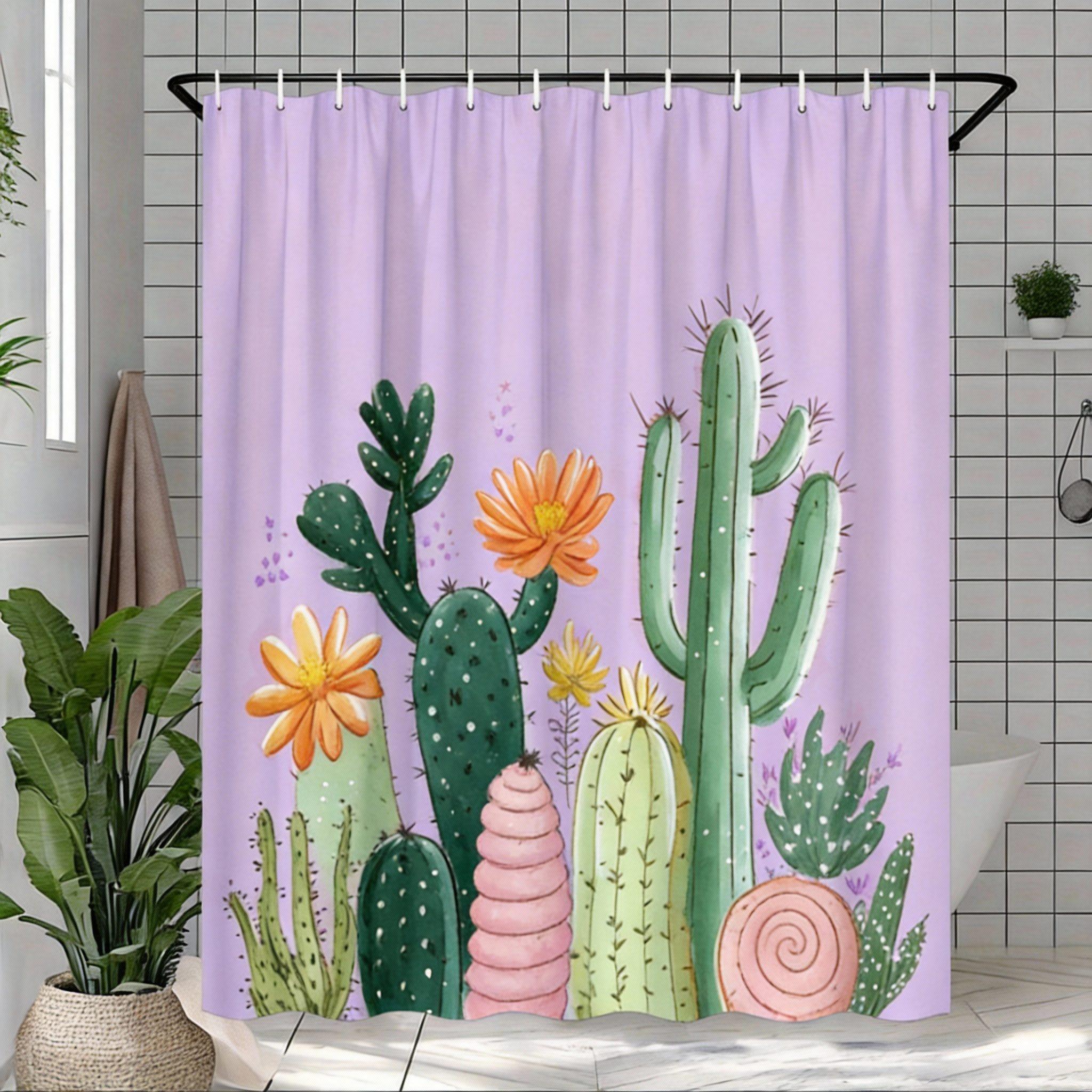

Cactus Garden Shower Curtain Colorful Succulents on Pink Background Polyester Bath Curtain with Hooks for Boho Decor 90X180cm(35x70in)