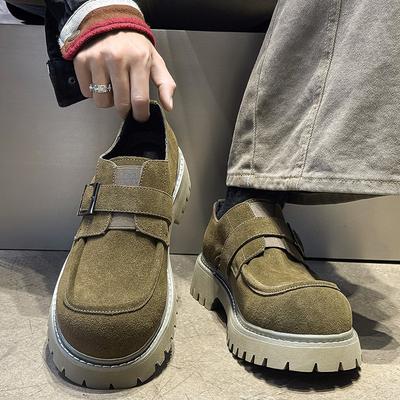 Sapatos Masculinos de Couro Camurça de Vaca Tênis de Trabalho Retro com Detalhes Ferramentas Tendência com Fivela de Cinto na Ponta Grande Calçados Casuais para Exterior para Homens Zapatos Hombre
