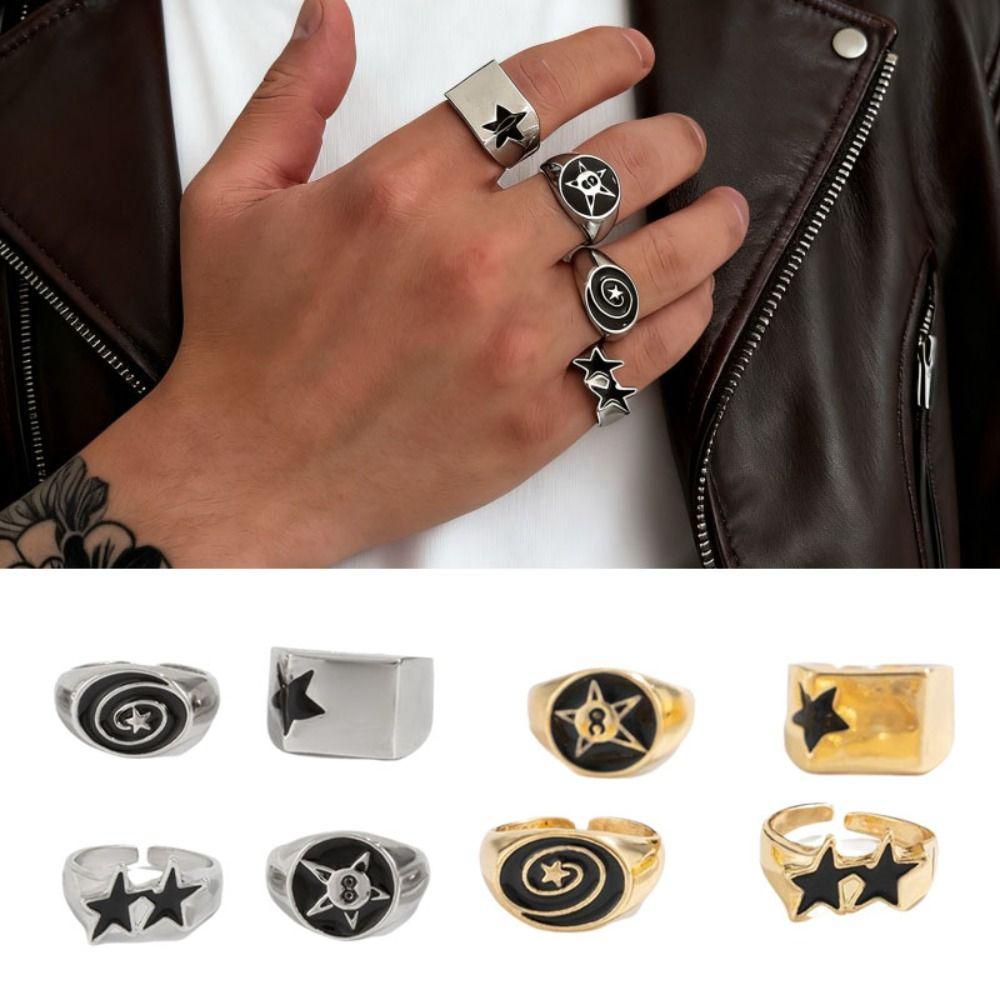 4pcs Irregular Design Geometric Open End Rings Punk Couple Rings  Hiphop Style