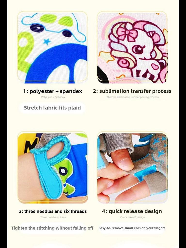 Dětské cyklistické rukavice s kreslenými motivy - tlumící nárazy, protiskluzové, prodyšné sportovní rukavice s půlprsty na kolo a odrážedla.