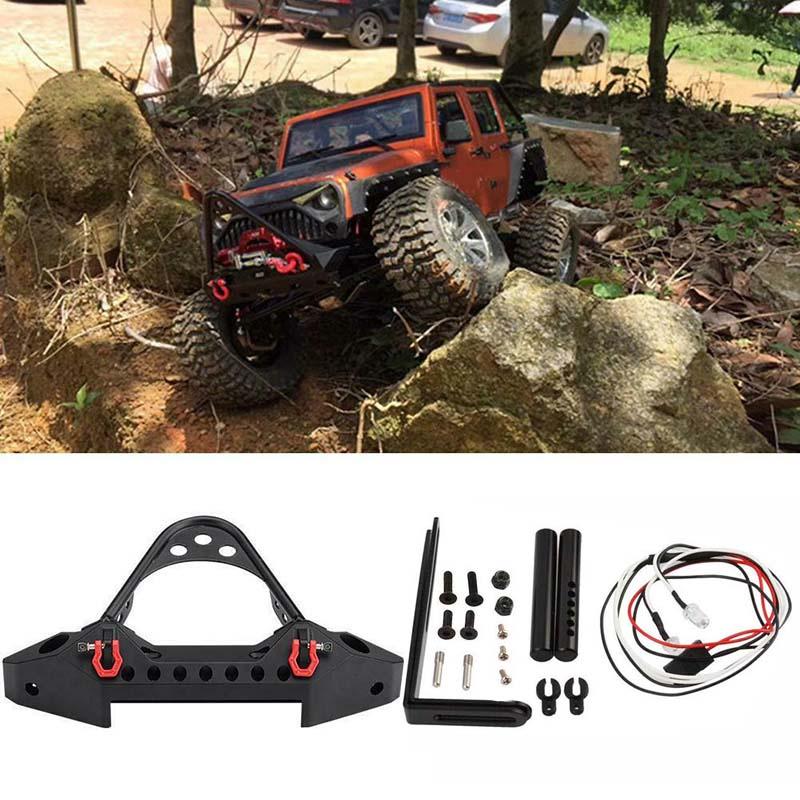 

Black Cnc Machined Alloy Front Bumper With Led Light Shackle For Traxxas Trx-4 Axial Scx10 Ii Jeep
