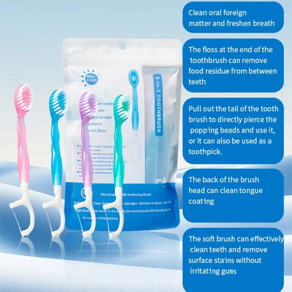 26Pcs Oral Care Mini Travel Toothbrushes 5 In 1 Toothbrush with Freshening Bead on-The-Go