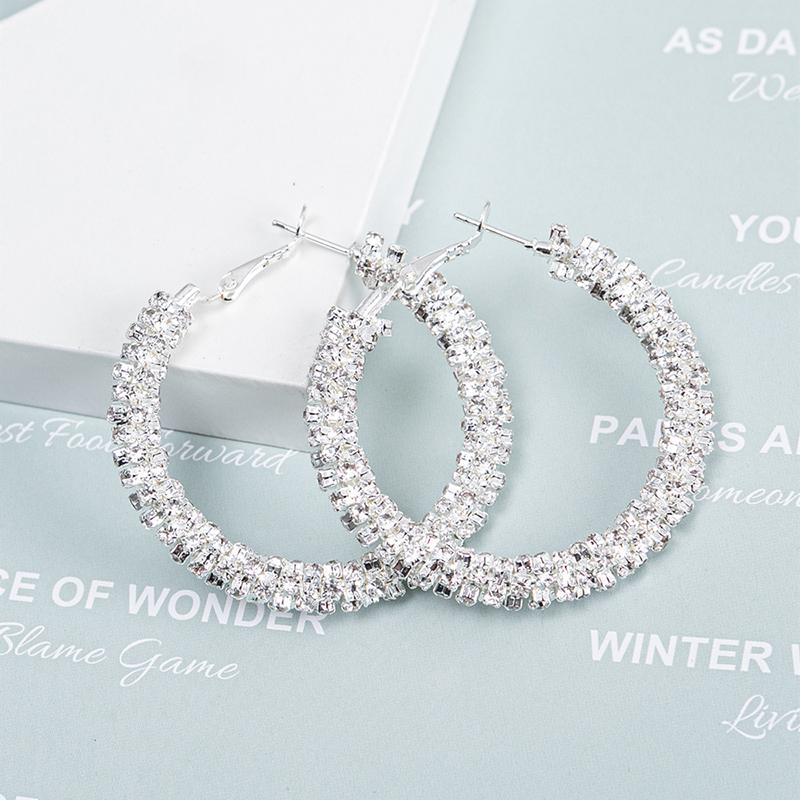 Fashion Round Crystal Rhinestone Hoop Earrings For Women Circle Geometric Earrings Gold Copper Color Zircon Pendientes Mujer