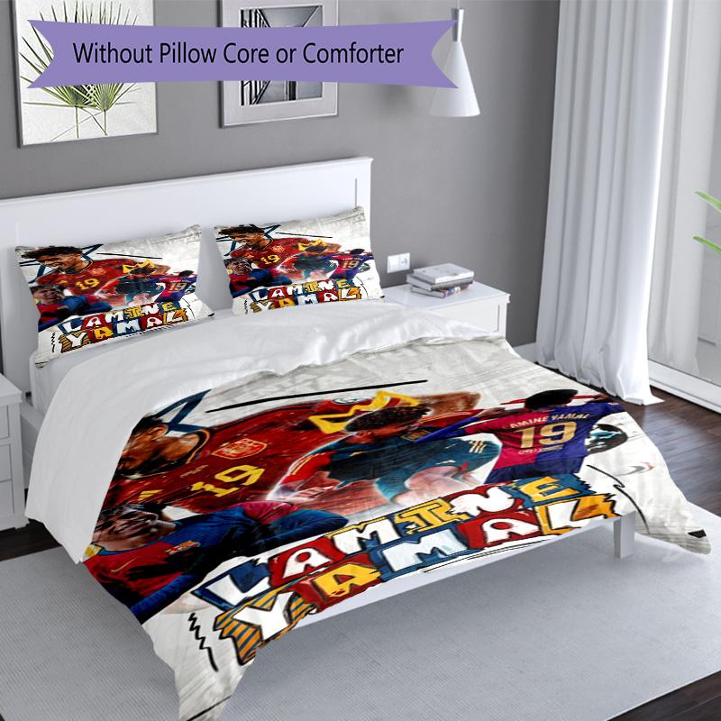 Lamine Yamal Football Graphic Bedding Set,Cozy Bed Linen for Teen Boys Bedroom Decoration,Perfect Birthday Gift,Washable Duvet Cover with Pillowcases,