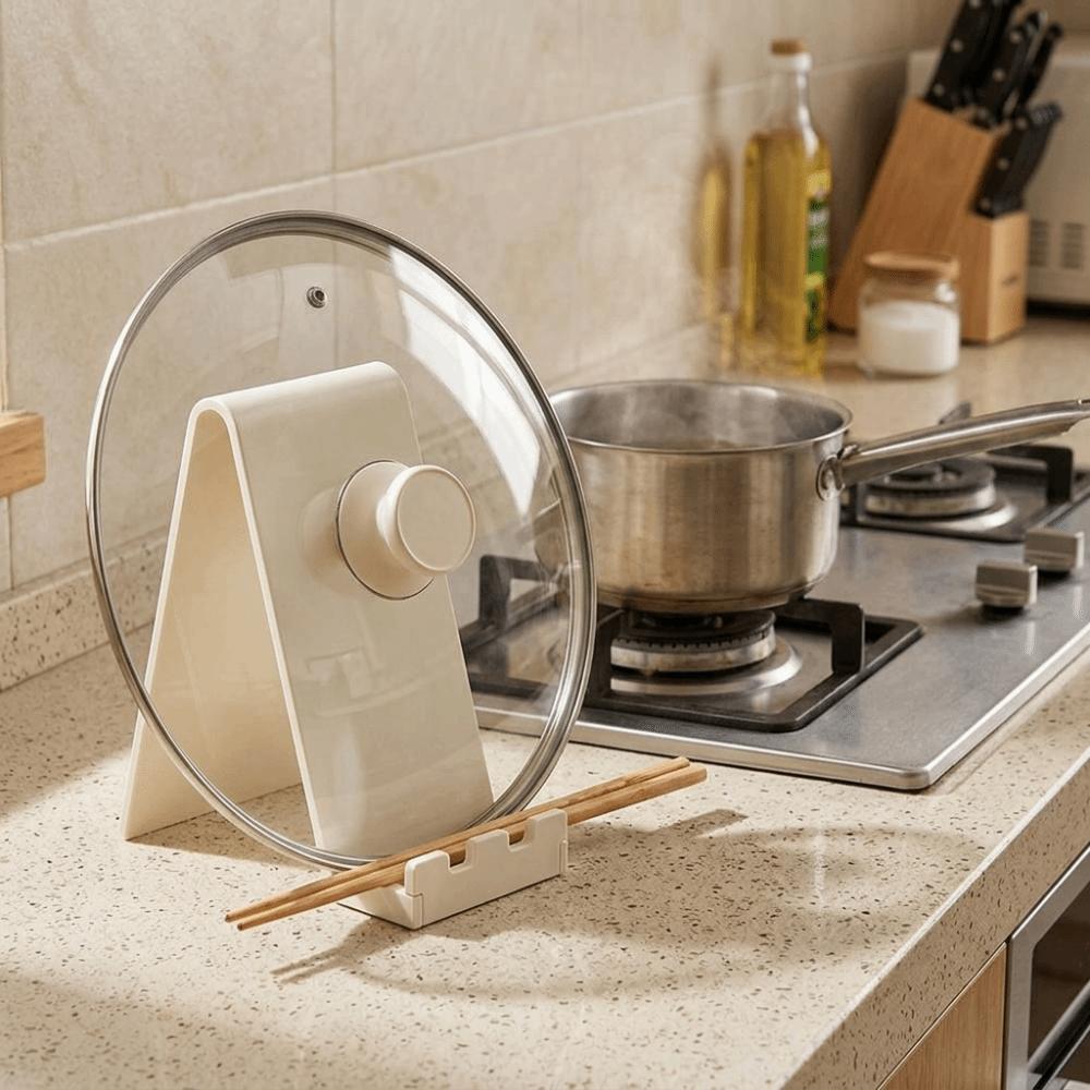 Rustproof Pot Lid Holder Stable Pot Lid Stand Multi-functional Kitchen Utensil Rest Pantry