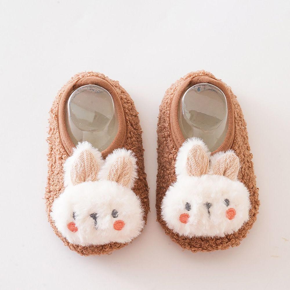 

Cartoon Rabbit Baby Floor Socks Kids Plush Slippers Toddler Warm Shoes Children Soft Non-slip Prewalkers Indoor Home Slippers XL кофейный