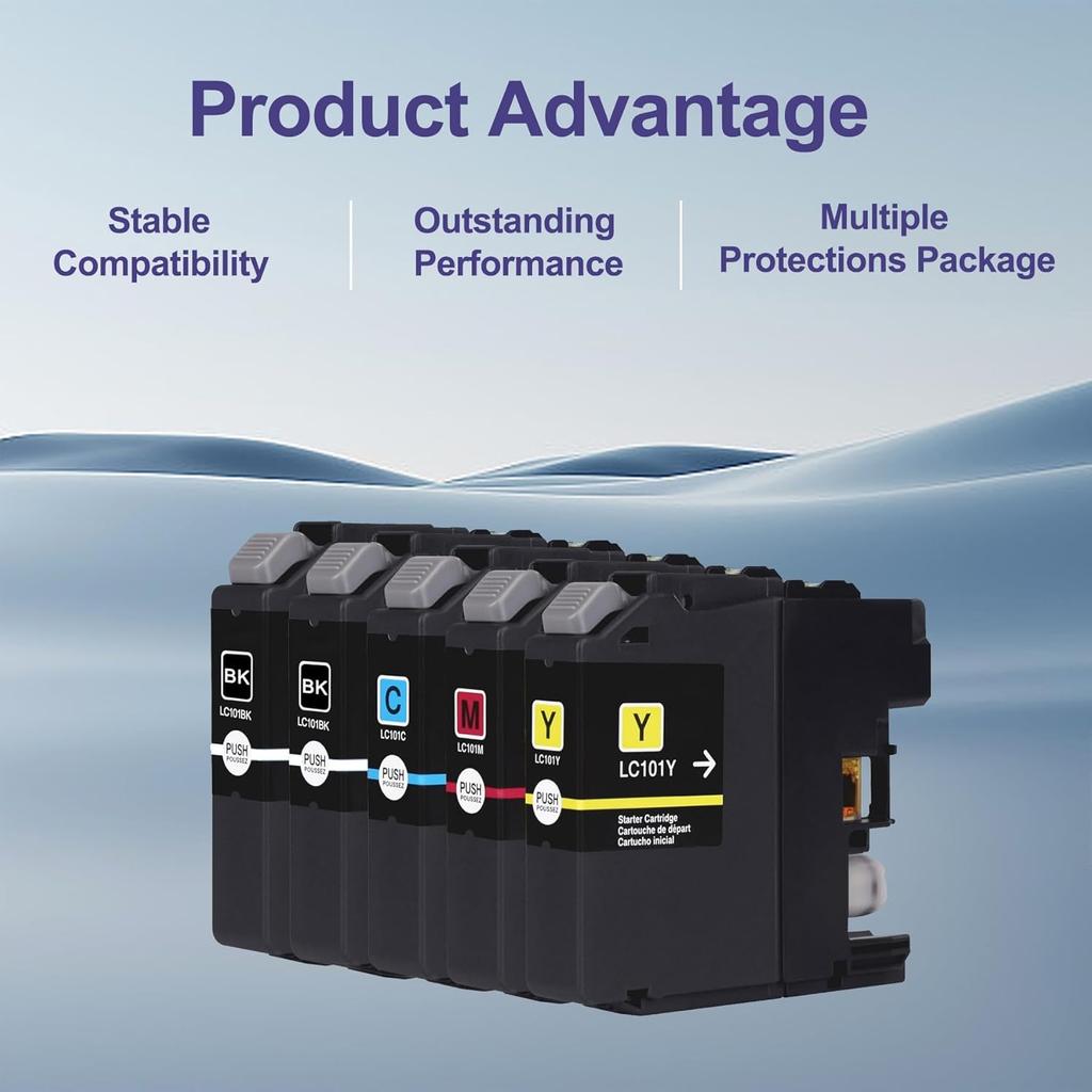 LC101XL Ink Cartridges (Black,Cyan,Magenta,Yellow, 5-Pack) Compatible LC101XL Ink Replacement for Brother LC101 LC103 XL Ink Cartridge Work for