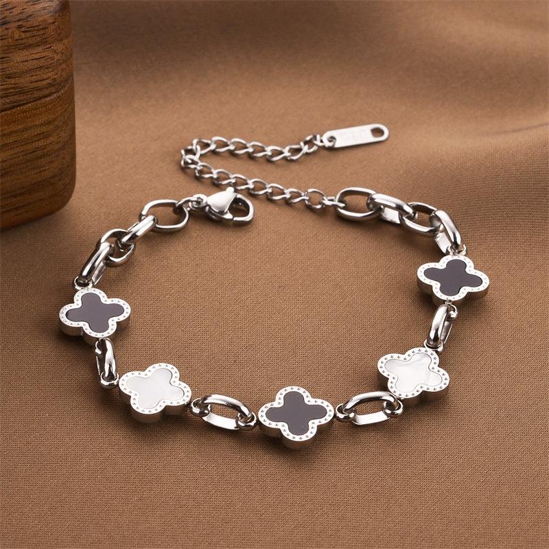 Black and white clover titanium steel sweet girl jewelry bracelet