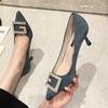 Single shoes women's new high heels pointed thin heels rhinestone versatile girl black cm cm