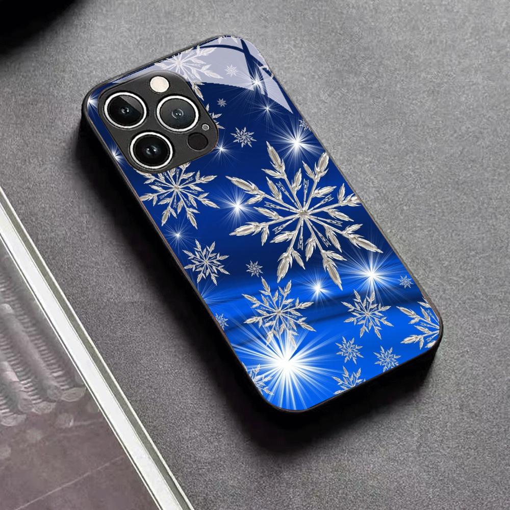 Husă de telefon din sticlă securizată cu fulg de zăpadă de Crăciun Pentru iPhone 17 16 Pro Max 15 14 13 12 Rezistentă la șocuri Capac Spate Dur Carcasă Telefon