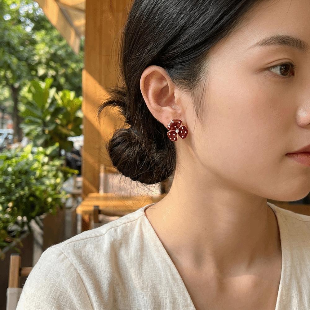Flower Round Stud Earrings Temperament Jewelry Gift Elegant Polka Dot Earrings  Party