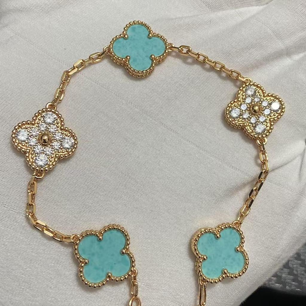 Nuova Versione Bracciale Quadrifoglio Cinque Fiori Agata Rossa Naturale Madreperla Bianca Bracciale da Donna Bracciale Laser