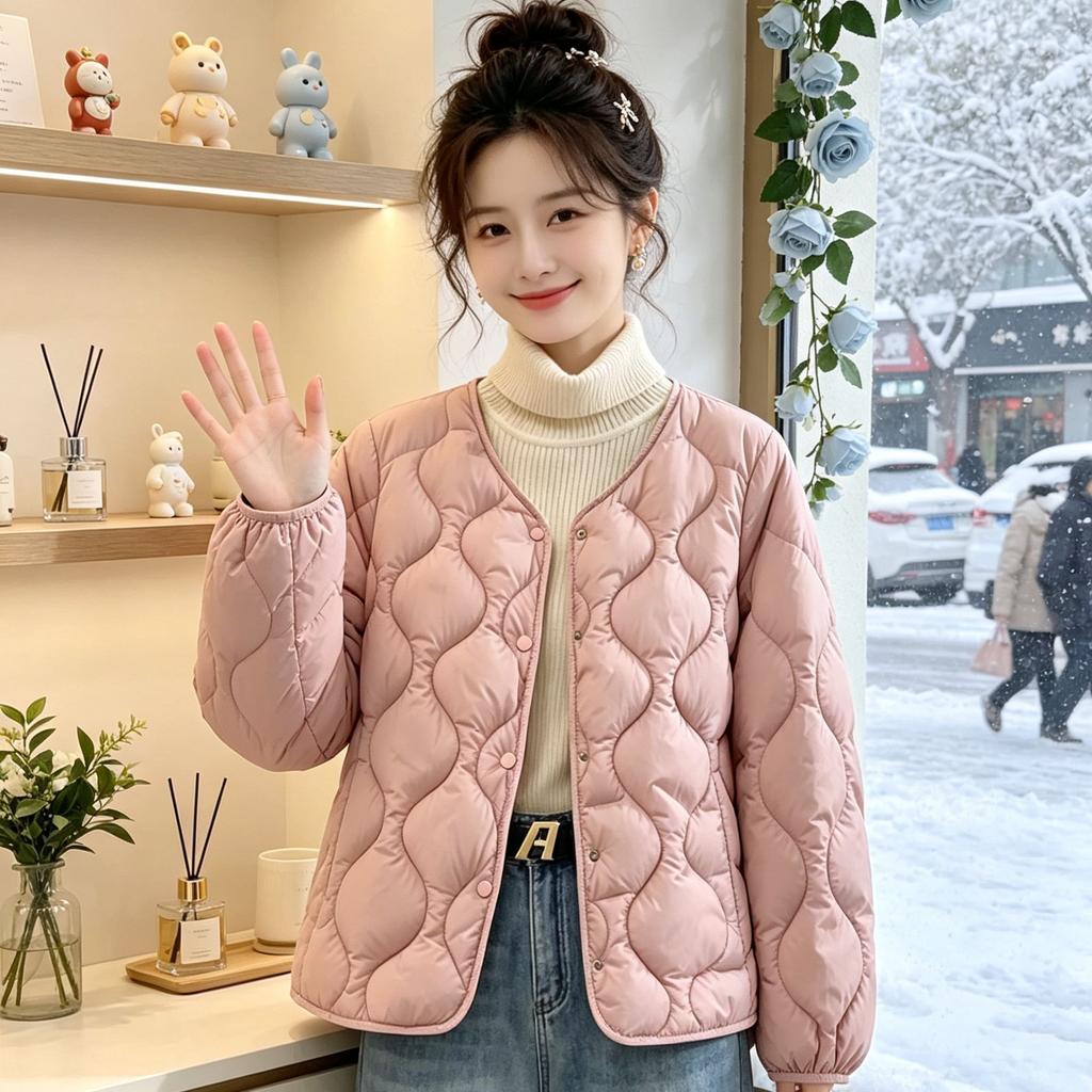 New autumn and winter short cotton-padded clothes women's V-neck light and warm cotton-padded clothes jacket slim and thin liner cotton-padded jack