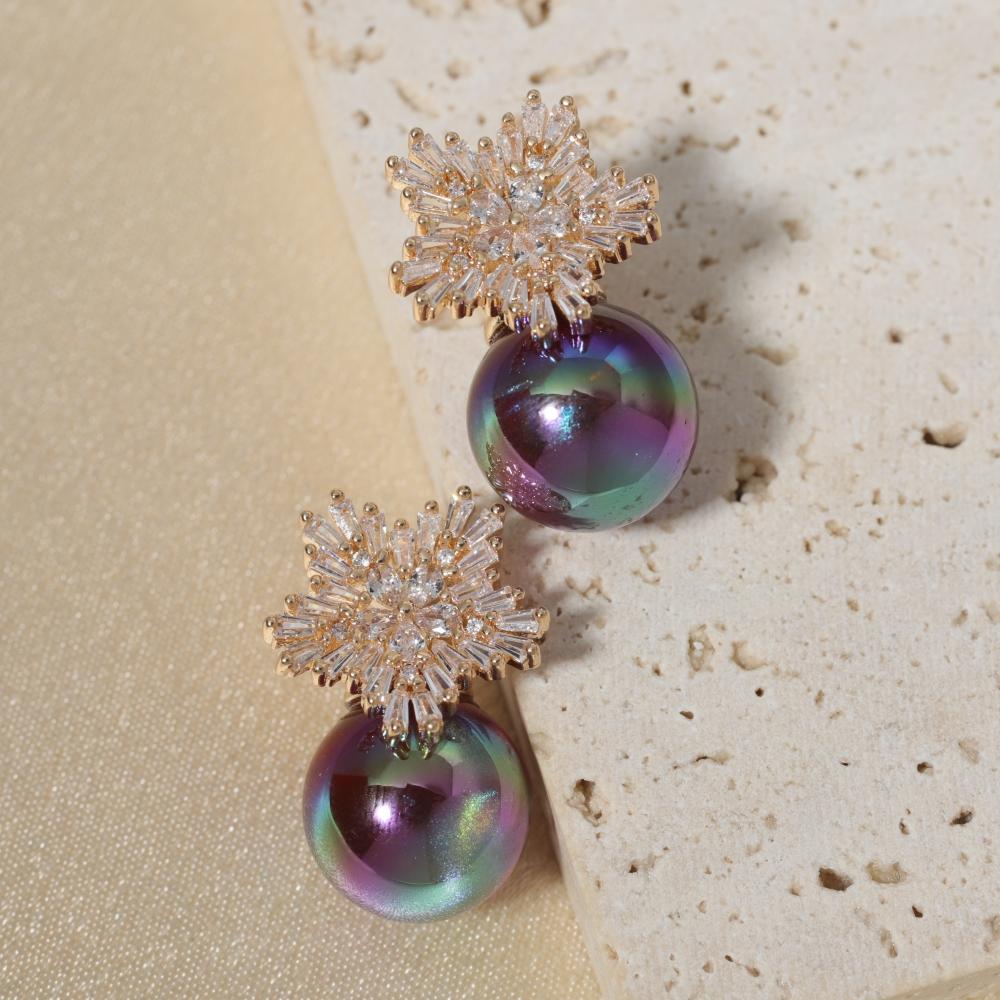 

Luxury Snowflake Imitation Pearls Dangle Earrings for Women Fashion Sweet Zirconia Stud Earring Jewelry Wedding Accessories темно-синього кольору