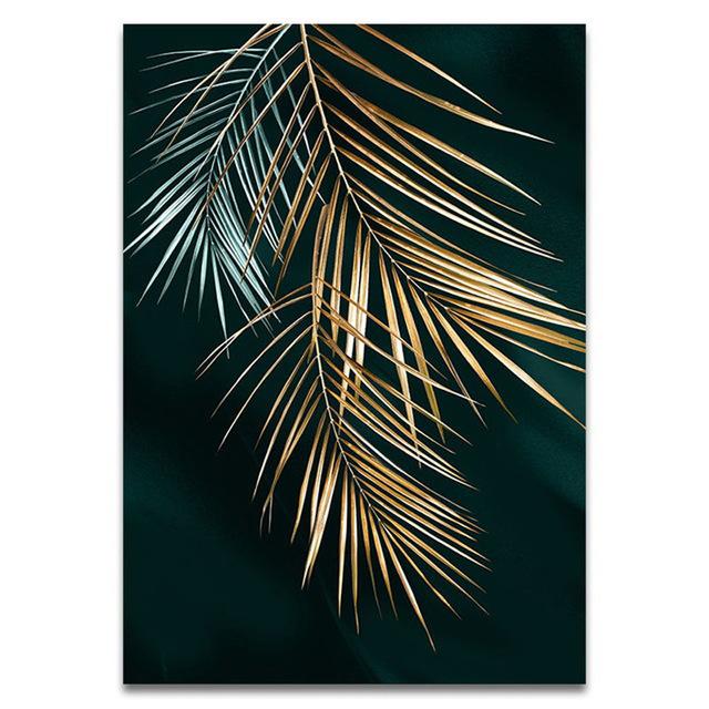 Abstract Leaves Posters Geometric Figure Golden Plant Canvas Painting Nordic BedRoom Interior Wall Art Pictures Home Decor