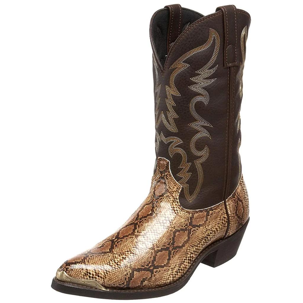 Fashion Men Boots Iron Head Anti-collision Men's Western Cowboy Boot Embroidered Pattern Couple High Heeled Leather Boots Big Size38-48