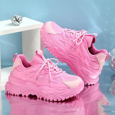 Modne gorąco różowe buty sportowe na platformie dla kobiet 2024 jesień antypoślizgowe masywne sneakersy damska moda para student gruba podeszwa buty taty