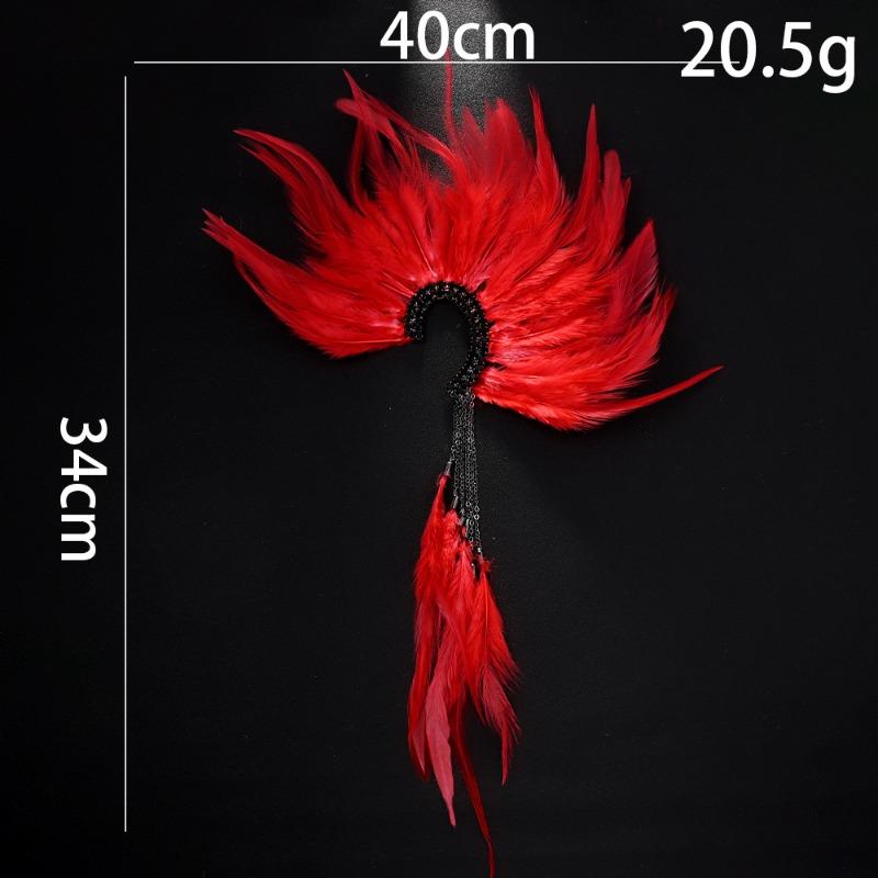 Design Sense Red Feather Earrings Masquerade Fringed Earrings Personalized Accessories Women's Earrings