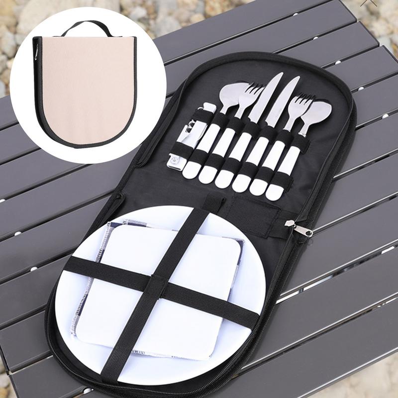 Outdoor Tableware Plate Bowl Food Container BBQ Picnic Dinnerware Storage Bag Camping Stainless Steel Plate Bowl Storage Pouch