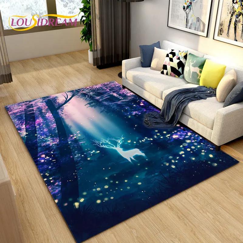 Tapete de área de rena nórdica de alce de desenho animado 3D, tapete de carpete para sala de estar, quarto, sofá, capacho decorativo, tapete de chão antiderrapante para brincadeira de criança
