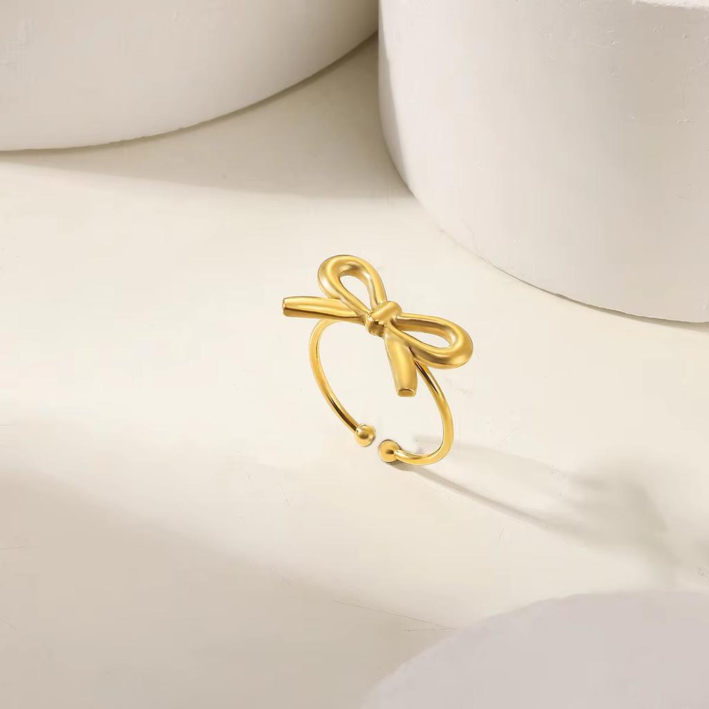 Trendy New Bow Open Rings For Women Gold Color Stainless Steel Geometric Butterfly Ring Finger Jewelry Party Daily Bague Gift
