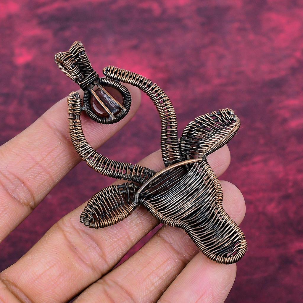 Carnelian Gemstone Pendant Copper Wire Wrapped Cow Face Pendant Handmade Jewelry