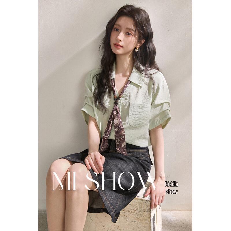 Women s Detachable Scarf Commuter Shirt S