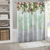 Light Green Pine Branch Christmas Pattern Shower Curtain Set, Polyester Fabric With Hooks, Suitable For Bathroom Decoration
