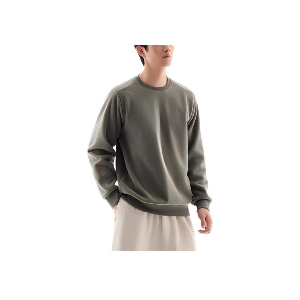 Anta Training Series Solid Color Crew Neck Pullover Casual Long Sleeve Sweatshirt Men sweatshirt Smoke-Gray 952447704-6