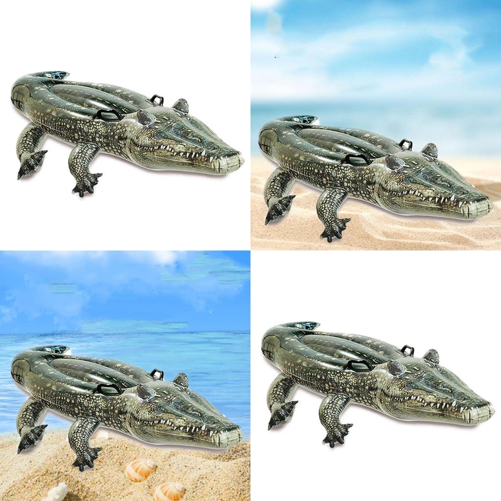 Bóia Inflável Grande de Crocodilo para Crianças Nadando Verde PVC Assento de Surfe Anel 155x80x31cm