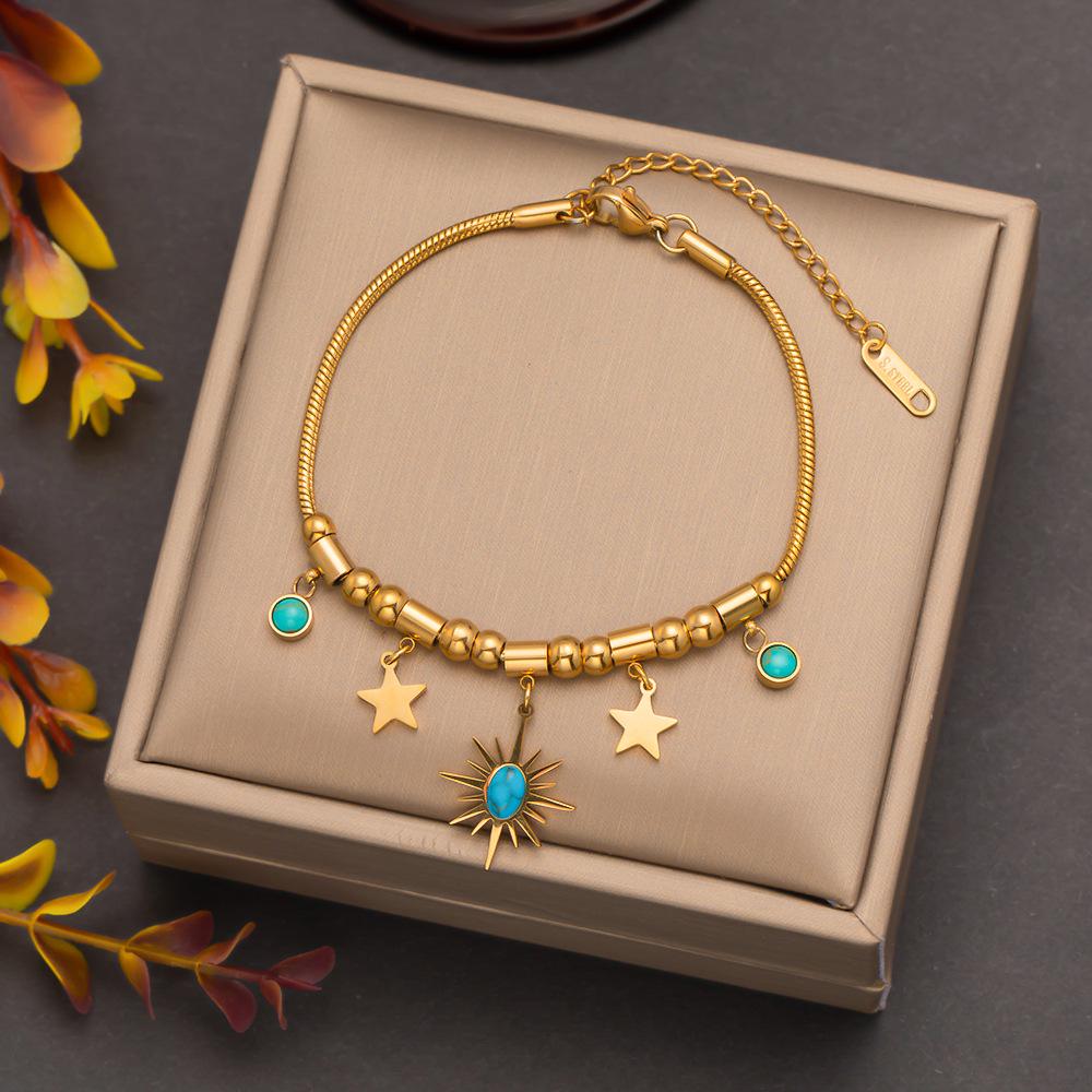 18K Gold Plated Retro French Turquoise Starburst Pendant Necklace