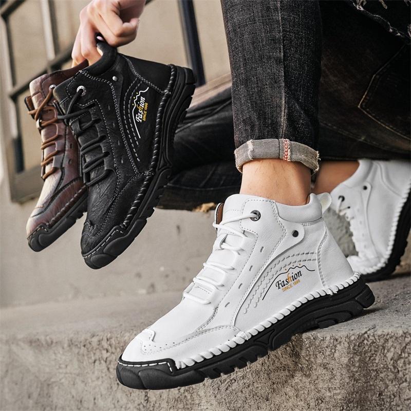 Men's High-top Leather Boots Casual Sneakers Outdoor Shoes